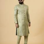 Stunning Lime Gold Banarasi Brocade Achkan for Men | Father-Son Combo | Grooms & Weddings | Jaipurio